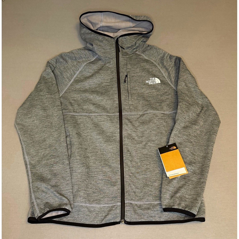 The North Face Mens L Gray Heathered Fleece Full Zip Hooded Hoodie Pockets